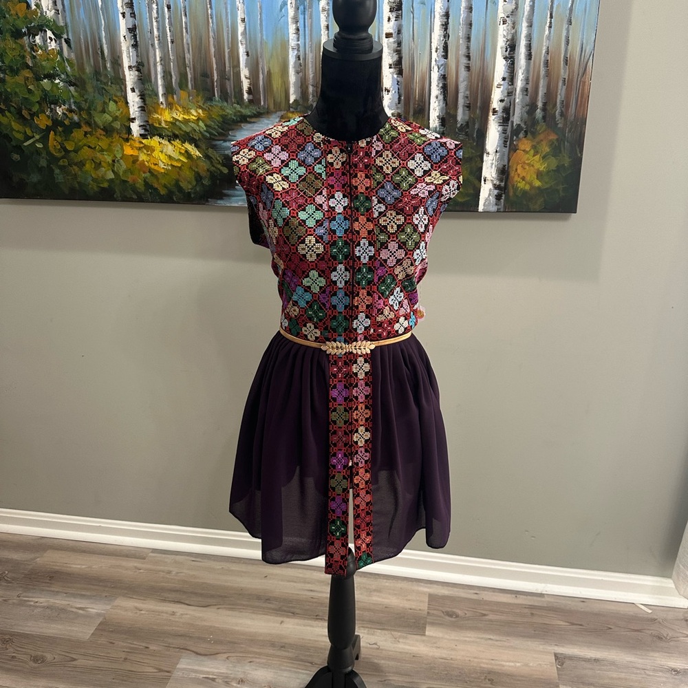 Embroidered Multicolor & Purple Women's Dress